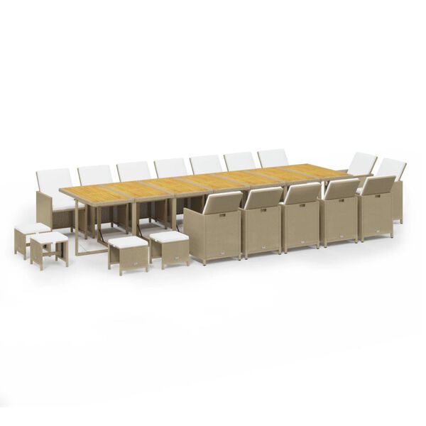 vidaXL 19-tlg. Garten-Essgruppe mit Kissen Poly Rattan Beige