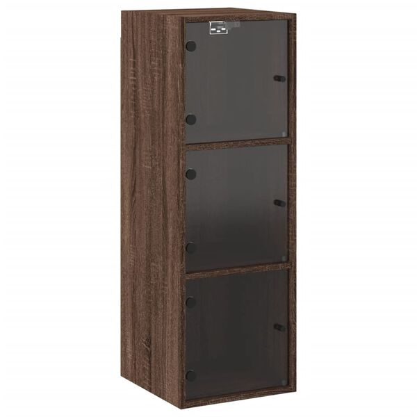 vidaXL Wandschrank mit Glast&uuml;ren Braun Eichen-Optik 35x37x100 cm