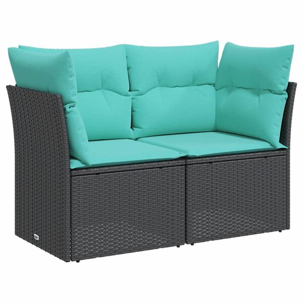 vidaXL Gartensofa mit Kissen 2-Sitzer Schwarz Poly Rattan