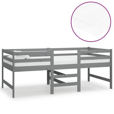 vidaXL Mittelhohes Bett mit Matratze Grau 90x200 cm Massivholz Kiefer