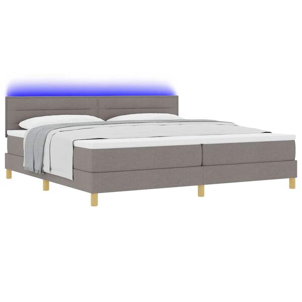 vidaXL LED Boxspringbett mit LED-Lichtleisten Taupe 200 x 200 cm Stoff