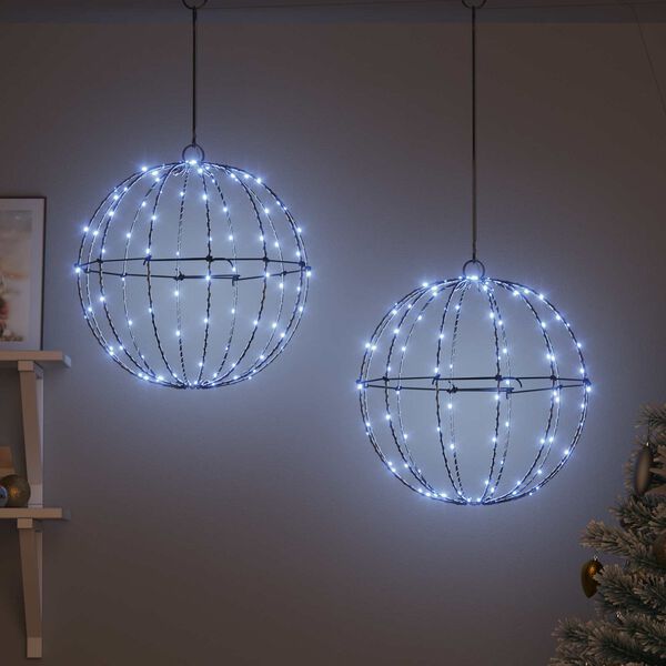 vidaXL Ball mit 192 LEDs 2 pcs Kaltwei&szlig; 40,5 x 40,5 x 42 cm Metall