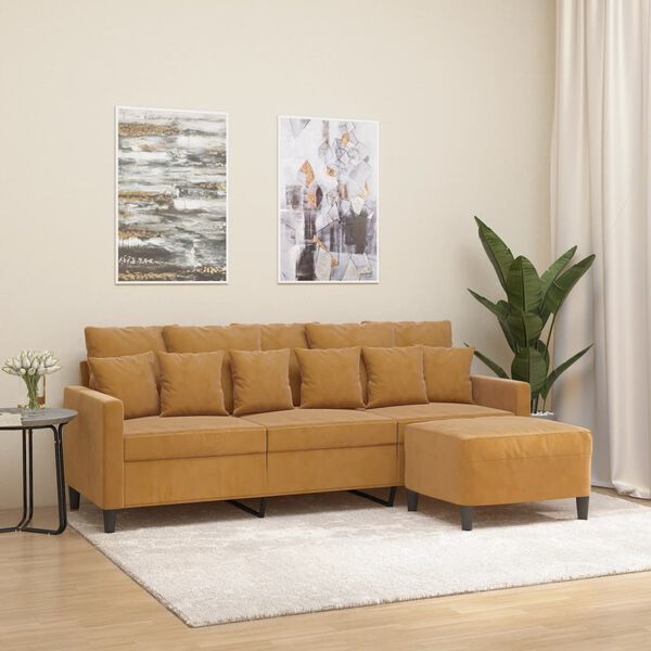 vidaXL 3-Sitzer-Sofa mit Hocker Braun 180 cm Samt