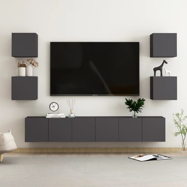 vidaXL 7-tlg. TV-Schrank-Set Grau Holzwerkstoff
