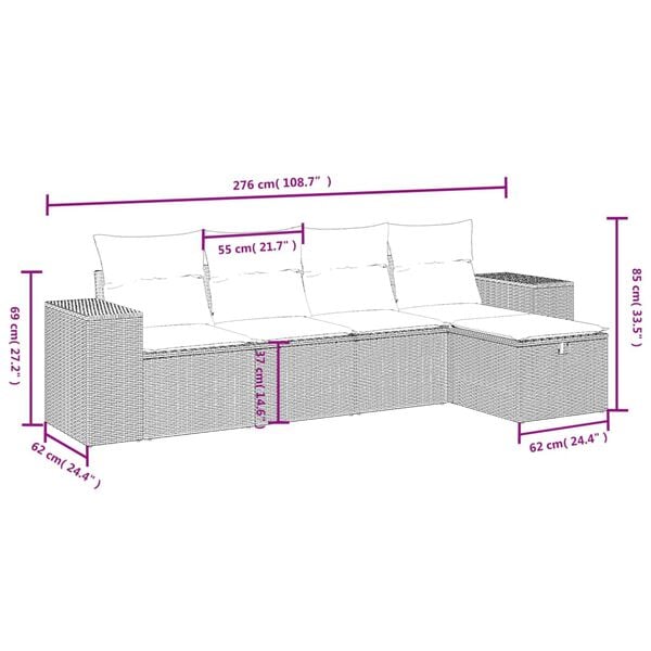 vidaXL 5-tlg. Garten-Sofagarnitur mit Kissen Beige Poly Rattan