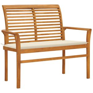 vidaXL Gartenbank mit Cremewei&szlig;er Auflage 112 cm Massivholz Teak