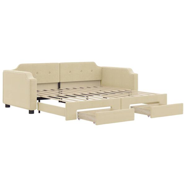 vidaXL Tagesbett Ausziehbar mit Schubladen Creme 90x200 cm Stoff