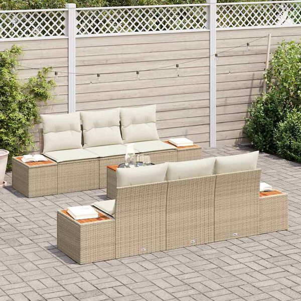 vidaXL Gartensofa-set mit Kissen 7 pcs Beige Poly Rattan