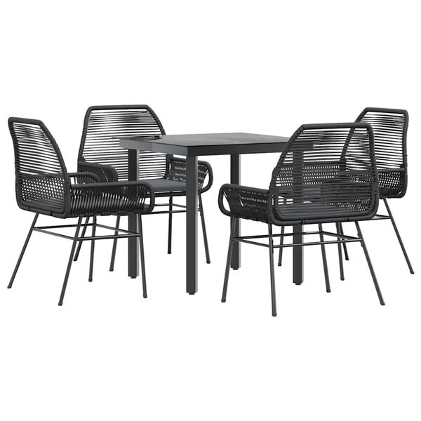 vidaXL 5-tlg. Garten-Essgruppe mit Kissen Schwarz Poly Rattan Glas