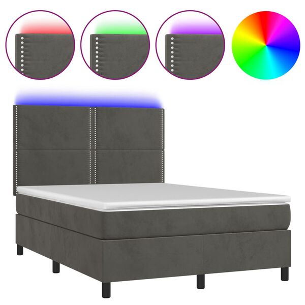 vidaXL Boxspringbett mit Matratze & LED Dunkelgrau 140x200 cm Samt