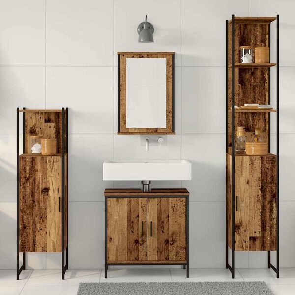 vidaXL Badezimmerm&ouml;bel-Set mit Regal mit T&uuml;r 4 pcs Braun Holzwerkstoff