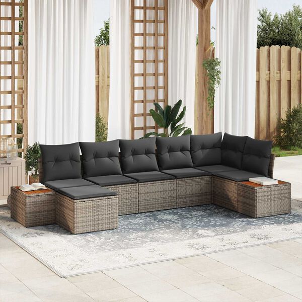 vidaXL Gartensofa-set mit Kissen 7 pcs Grau Poly Rattan