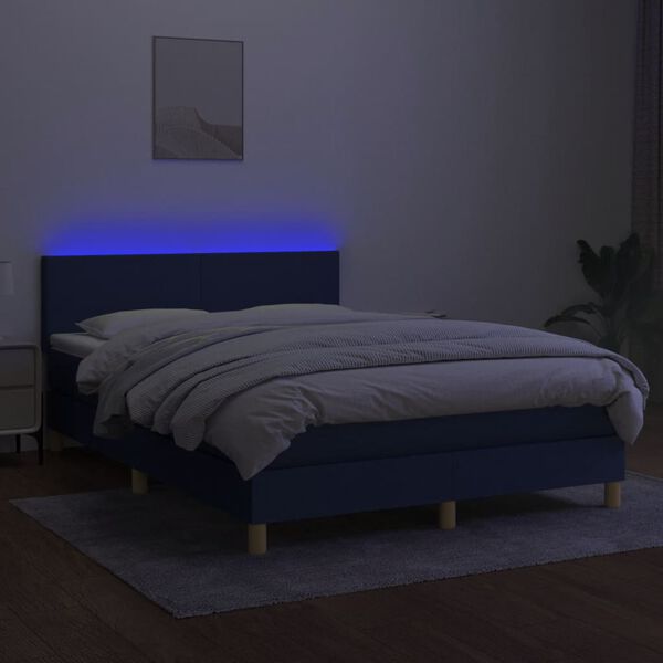 vidaXL Boxspringbett mit Matratze & LED Blau 140x200 cm Stoff