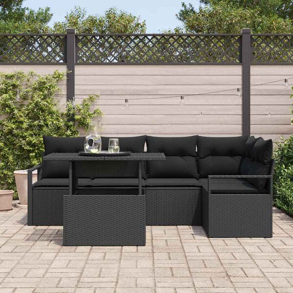 vidaXL Garten-Sofa-Set mit Kissen 6 pcs Schwarz Poly-Rattan