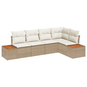 vidaXL Garten-Sofa-Set mit Kissen 5 pcs Beige und Creme Poly Rattan