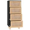 vidaXL Sideboard Schwarz 40x30x90cm Massivholz Kiefer und Natur-Rattan