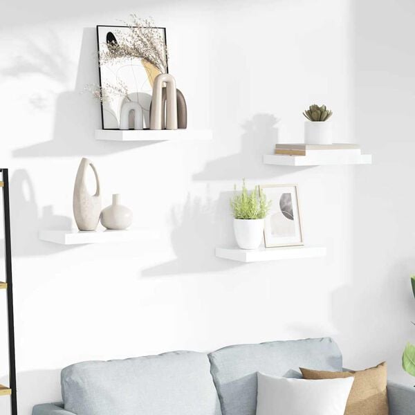 vidaXL Schweberegale 4 Stk. Hochglanz-Wei&szlig; 40x23x3,8 cm MDF