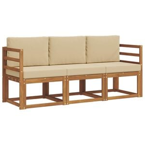 vidaXL Outdoor-Sofagarnitur mit Kissen 3 pcs Natur und Beige