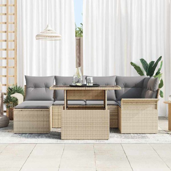 vidaXL Gartensofa-set mit Kissen 7 pcs Beige Poly-Rattan