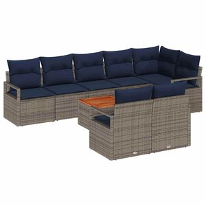 vidaXL Gartensofa-set mit Kissen 9 pcs Grau Poly-Rattan