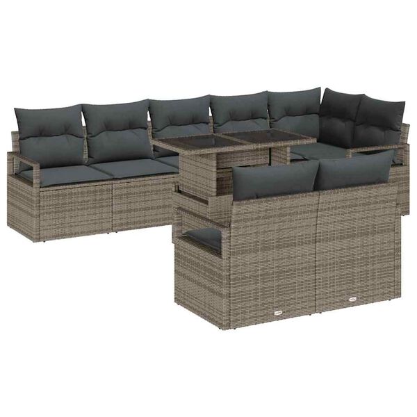 vidaXL Garten-Sofa-Set mit Speicher 9 pcs Grau Poly Rattan