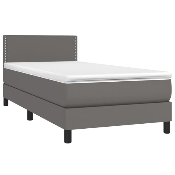 vidaXL Boxspringbett mit Matratze & LED Grau 90x200 cm Kunstleder