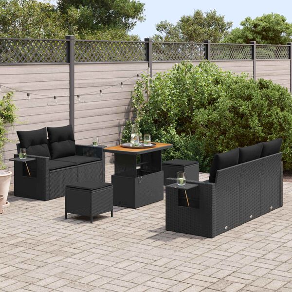 vidaXL Gartensofa-set mit Kissen mit Kissen 8 pcs Schwarz Poly-Rattan