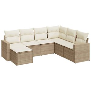 vidaXL 7-tlg. Garten-Sofagarnitur mit Kissen Beige Poly Rattan