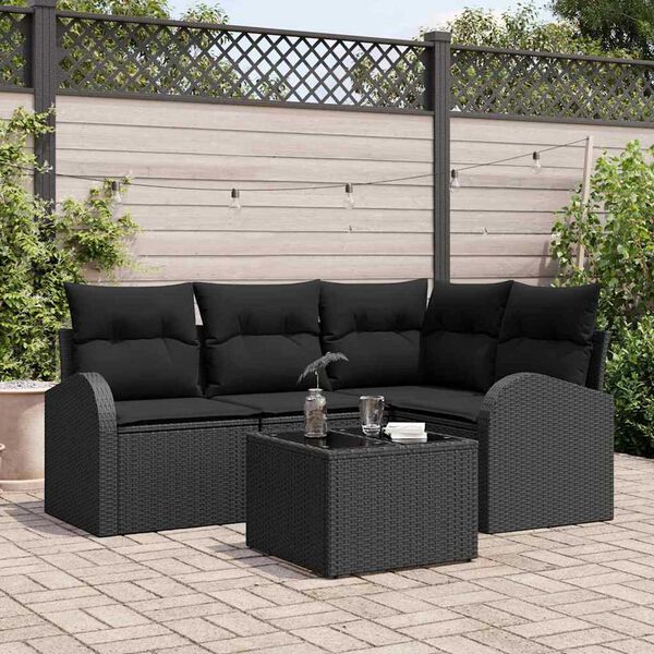 vidaXL Gartensofa-set mit Kissen 5 pcs Schwarz Poly-Rattan