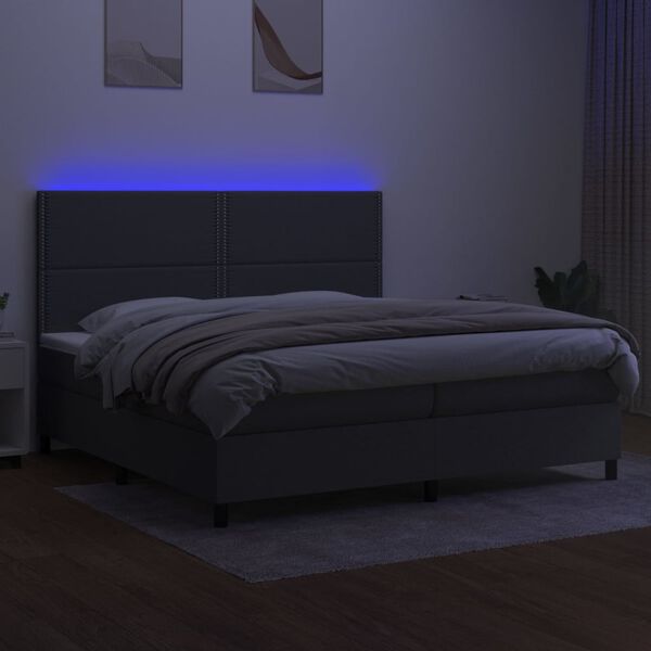 vidaXL Boxspringbett mit Matratze & LED Dunkelgrau 200x200 cm Stoff