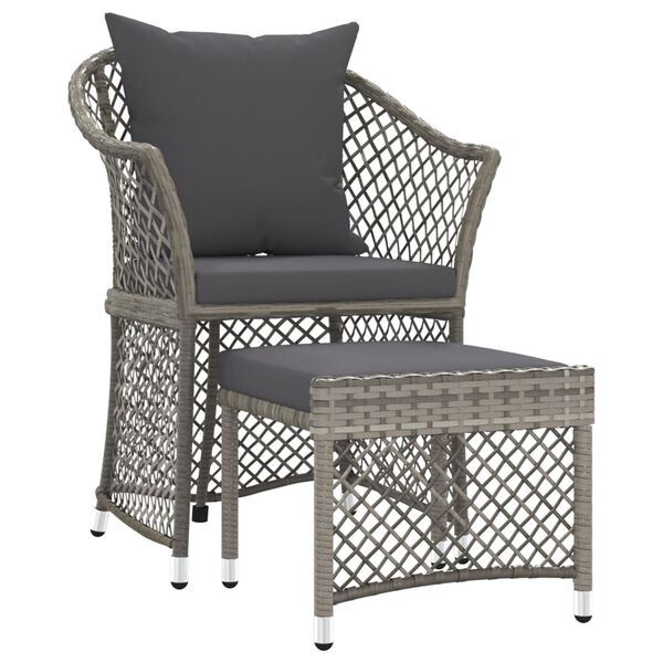 vidaXL 2-tlg. Garten-Lounge-Set mit Kissen Grau Poly Rattan