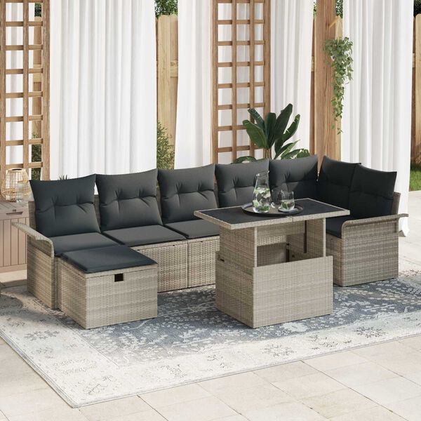 vidaXL Garten-Sofa-Set mit Kissen 8 pcs Hellgrau Poly Rattan