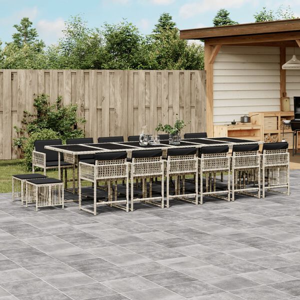 vidaXL 17-tlg. Garten-Essgruppe mit Kissen Hellgrau Poly Rattan