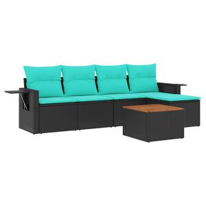 vidaXL 6-teiliges Gartensofa-Set mit Kissen, schwarzes Polyrattan