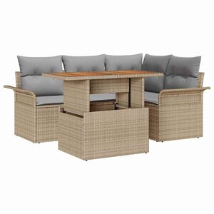 vidaXL Garten-Sofa-Set mit Speicher 5 pcs Beige Poly Rattan