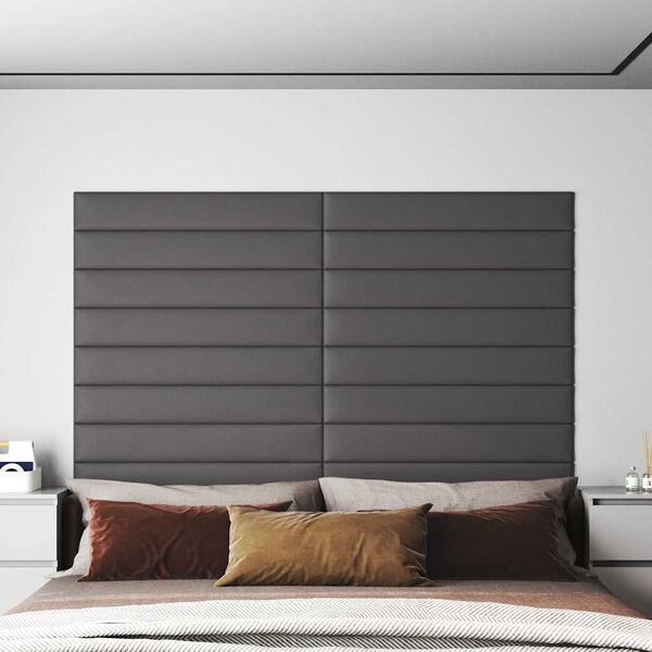 vidaXL Wandpaneele 12 Stk. Grau 90x15 cm Kunstleder 1,62 m&sup2;