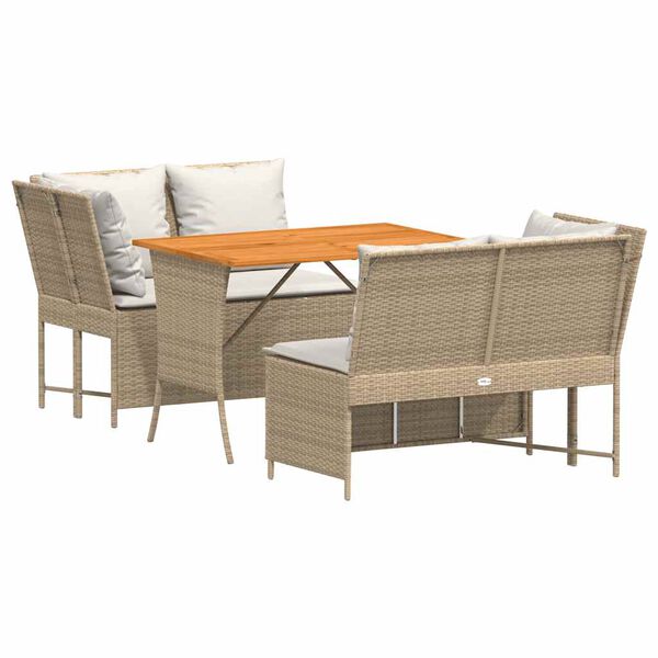 vidaXL 3-tlg. Garten-Sofagarnitur mit Kissen Beige Poly Rattan