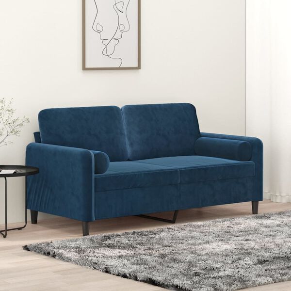 vidaXL 2-Sitzer-Sofa mit Kissen Blau 140 cm Samt