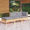 vidaXL 3-tlg. Garten-Lounge-Set mit Grauen Kissen Kiefer Massivholz