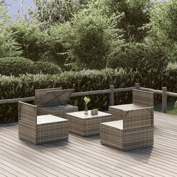 vidaXL 5-tlg. Garten-Lounge-Set mit Kissen Grau Poly Rattan