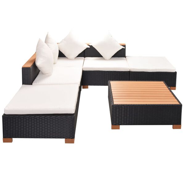 vidaXL 6-tlg. Garten-Lounge-Set mit Auflagen Poly Rattan Schwarz
