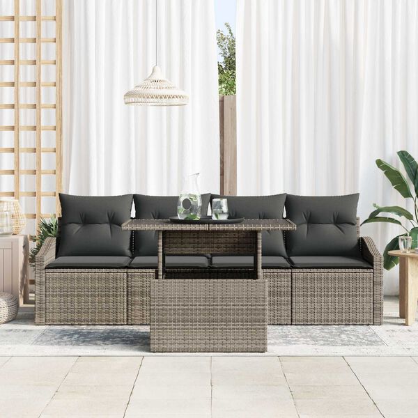vidaXL Garten-Sofa-Set mit Kissen 5 pcs Grau Poly-Rattan