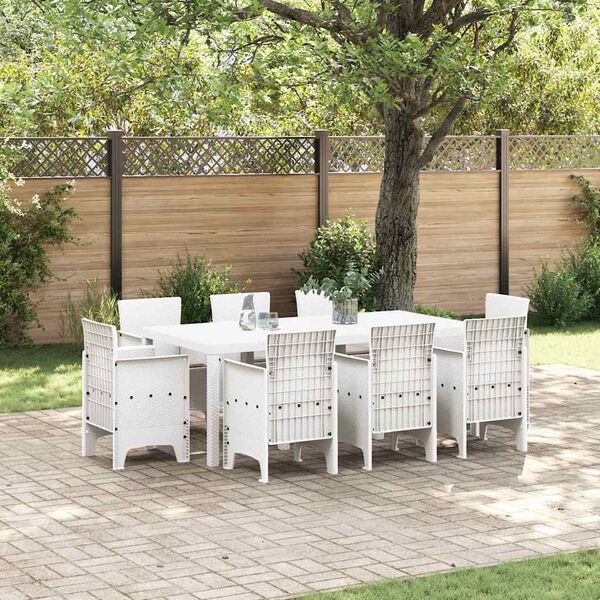 vidaXL Garten Essgruppe 9 pcs Wei&szlig; Polt Rattan