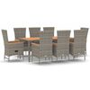 vidaXL 9-tlg. Garten-Essgruppe mit Kissen Grau Poly Rattan