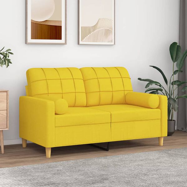 vidaXL 2-Sitzer-Sofa mit Zierkissen Hellgelb 120 cm Stoff