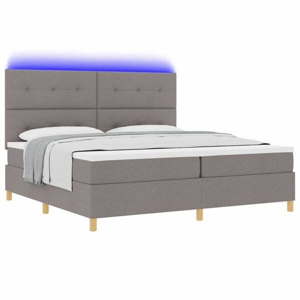 vidaXL LED Boxspringbett mit Matratze Taupe 200 x 200 cm Stoff