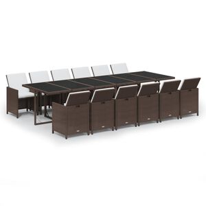 vidaXL 13-tlg. Garten-Essgruppe mit Kissen Poly Rattan Braun