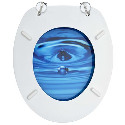 vidaXL Toilettensitz mit Deckel MDF Blau Wassertropfen-Design