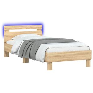 vidaXL Bettrahmen mit LED-Lichtleisten Sonoma-Eiche Holzwerkstoff