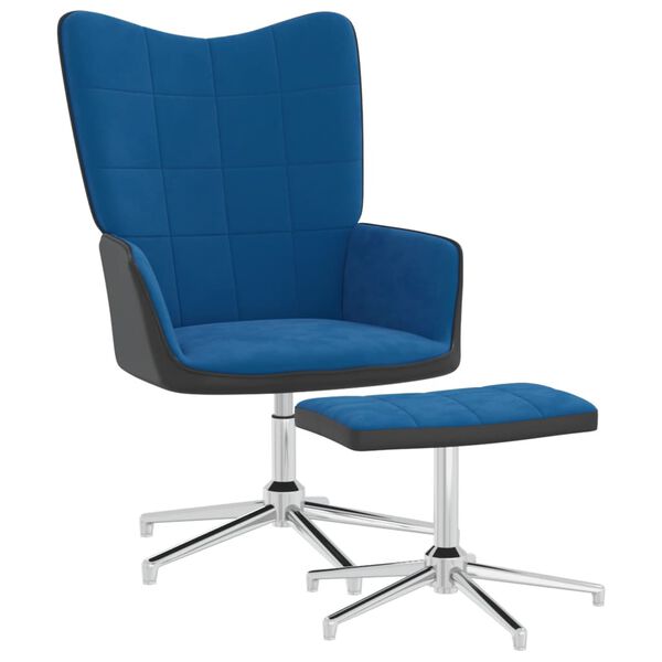 vidaXL Relaxsessel mit Hocker Blau Samt und PVC